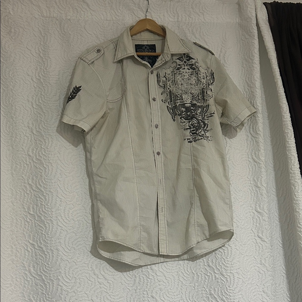 Roar Beige Graphic Casual Button Down Shirt